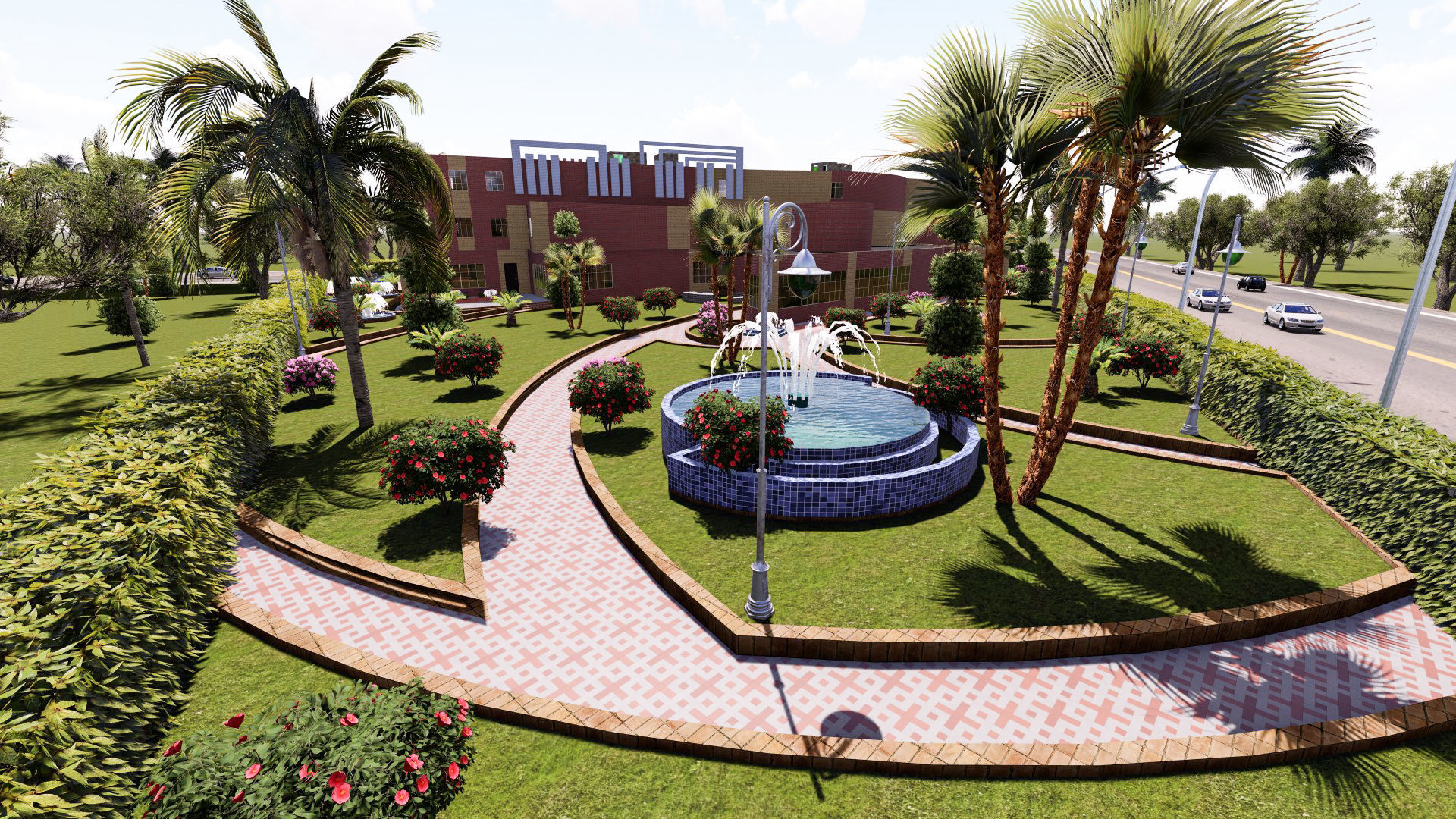 Museum garden with palm trees and shrubs 3D model_13