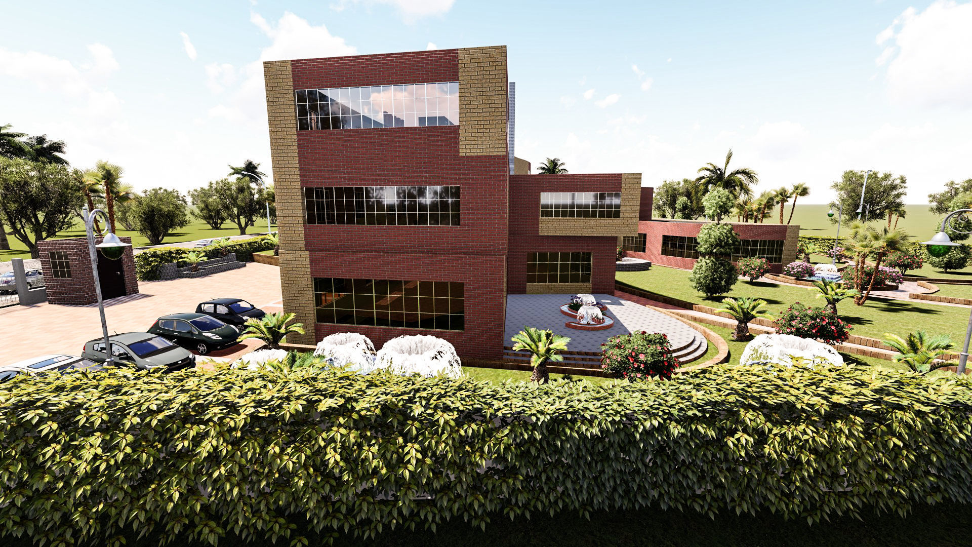 Museum garden with palm trees and shrubs 3D model_11