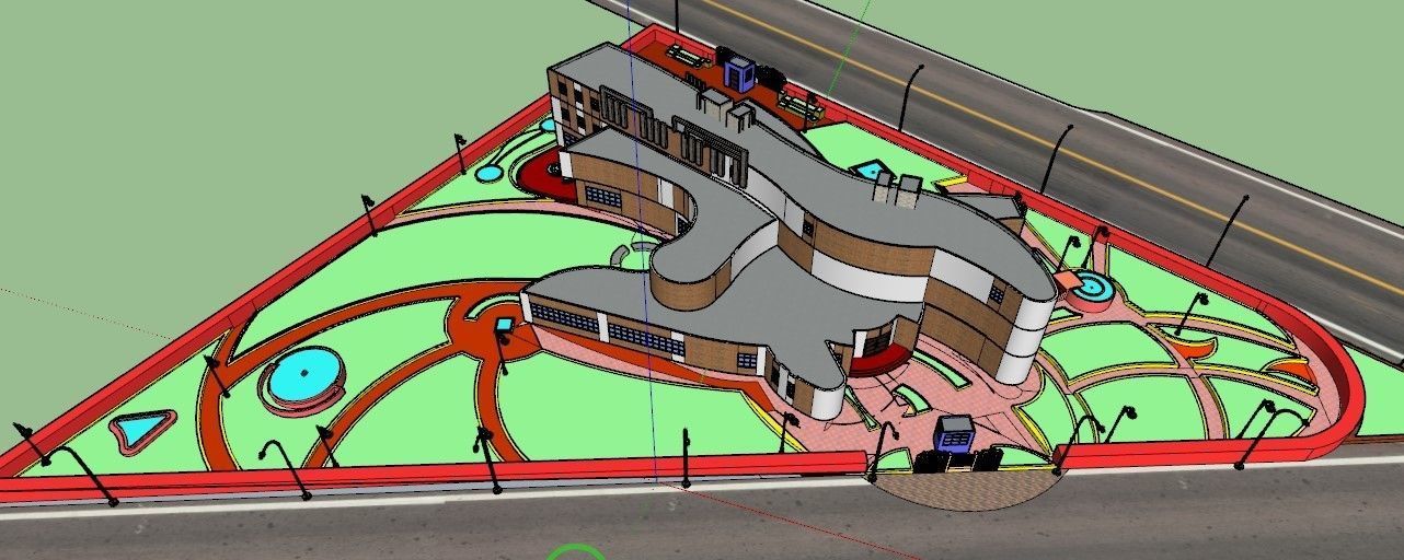 Museum garden with palm trees and shrubs 3D model_22