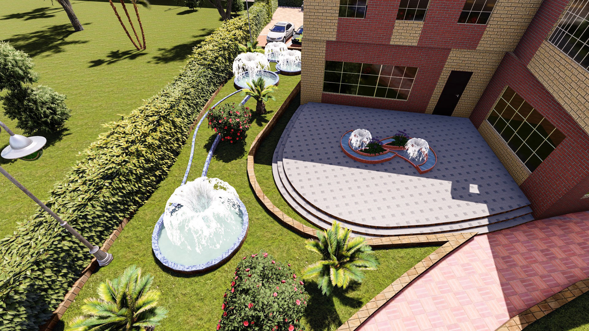 Museum garden with palm trees and shrubs 3D model_8