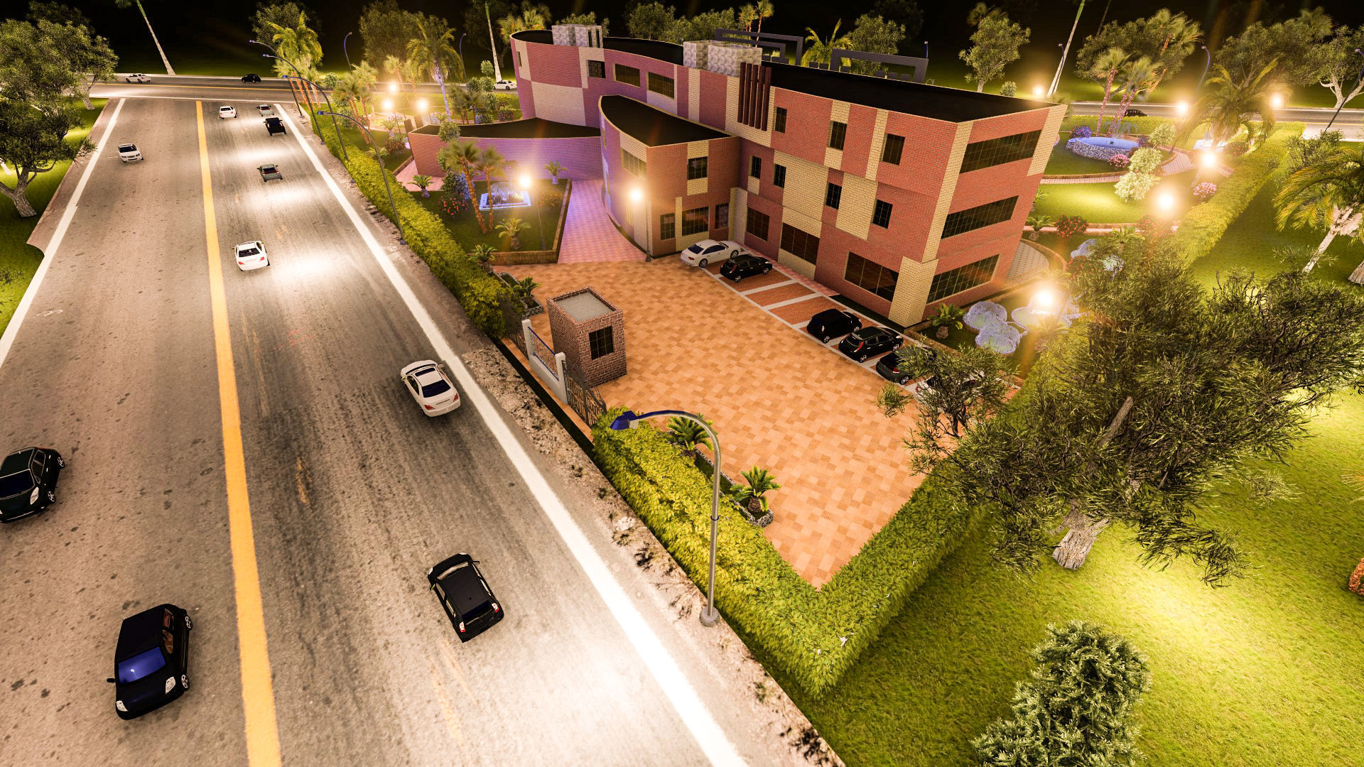 Museum garden with palm trees and shrubs 3D model_14