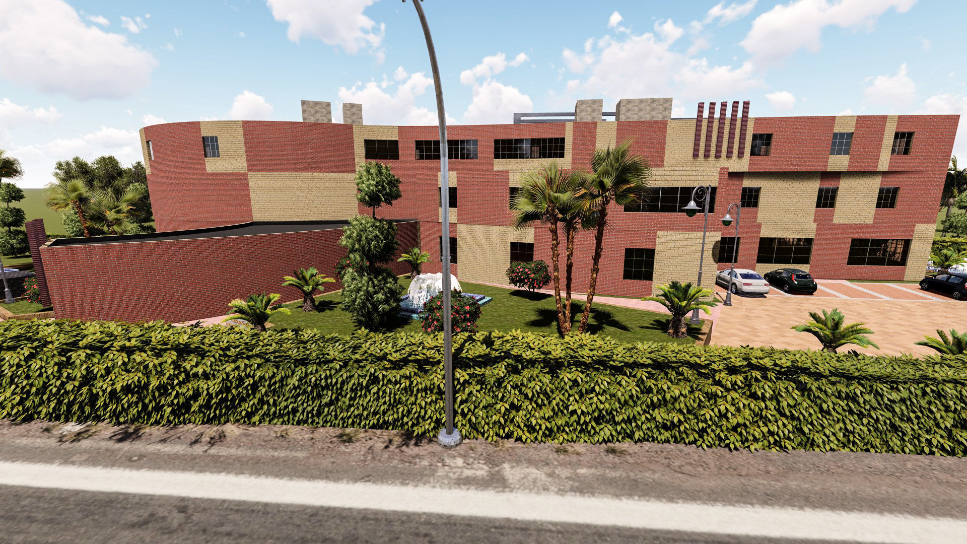 Museum garden with palm trees and shrubs 3D model_7