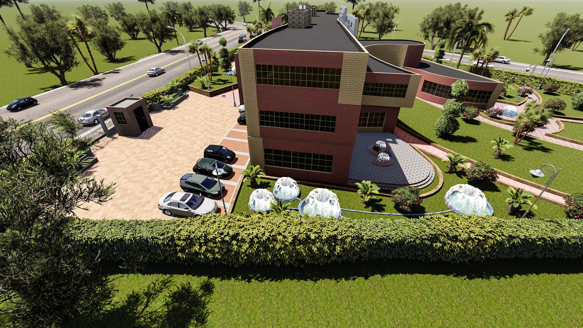 Museum garden with palm trees and shrubs 3D model_5