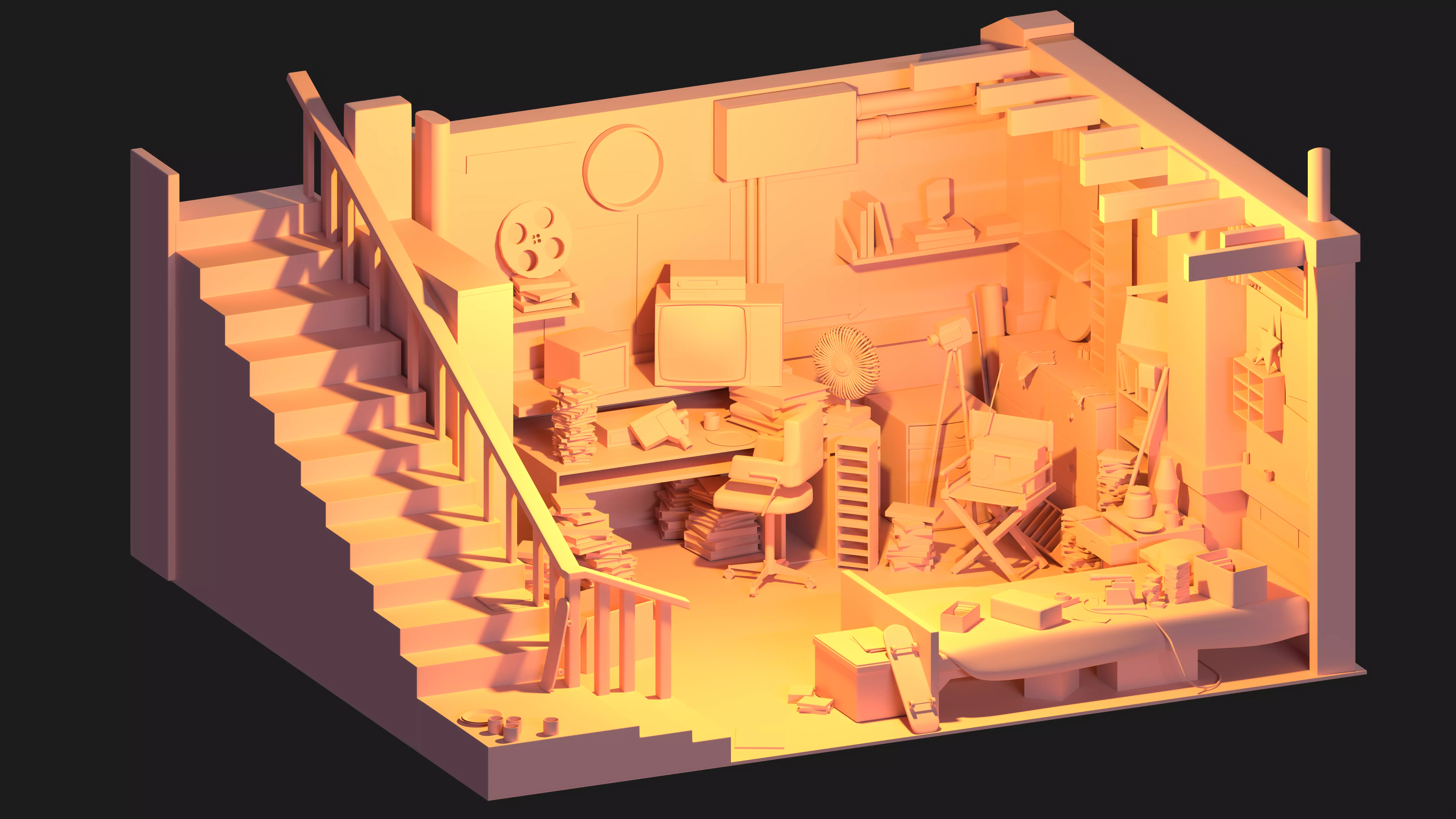 Teenager Bedroom Low-poly 3D model