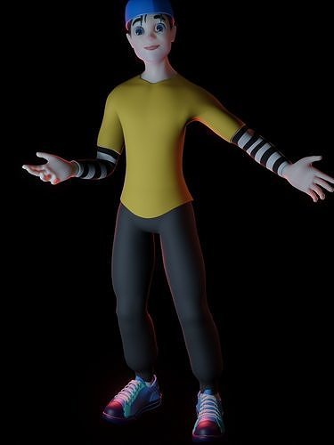james cartoon character with hair and shirt 3D model