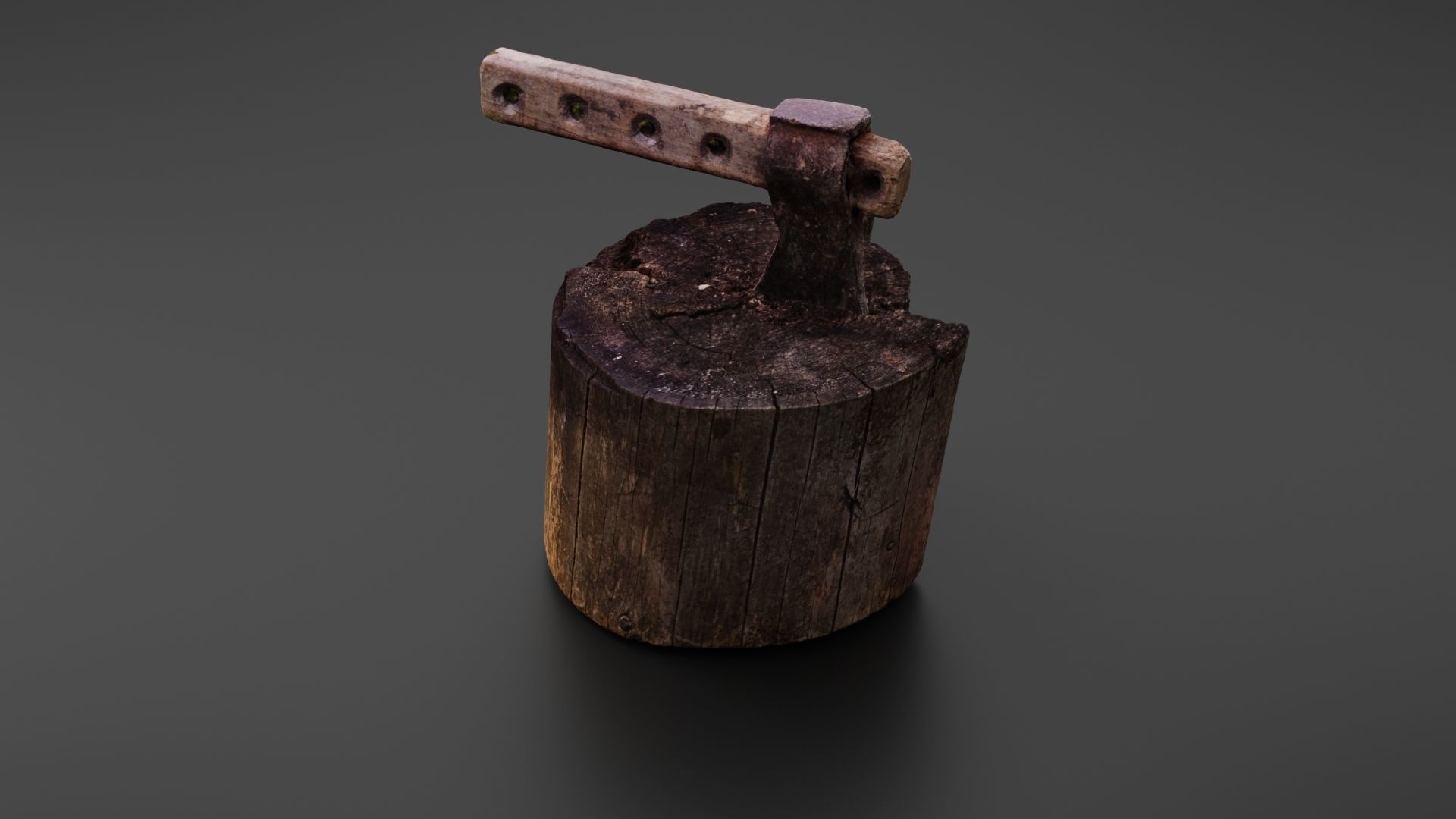 Tree stump with axe 3D model_1