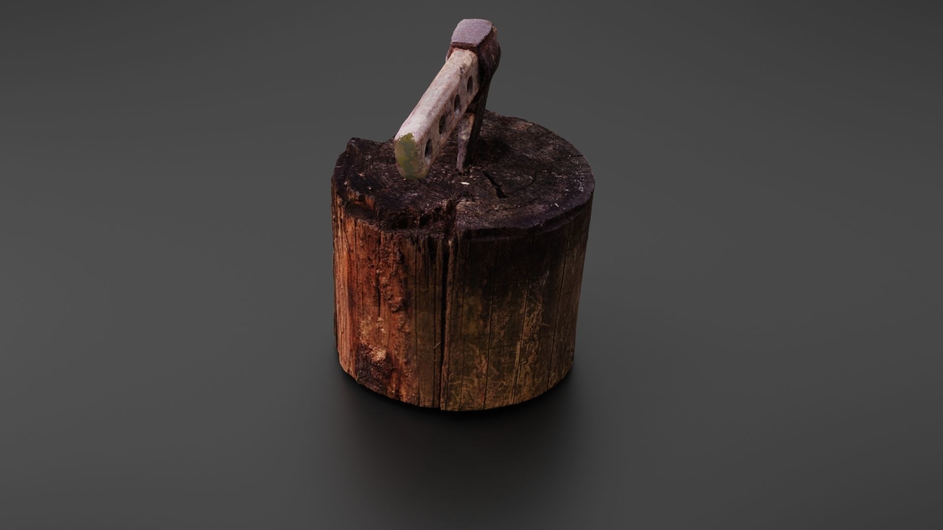 Tree stump with axe 3D model_8