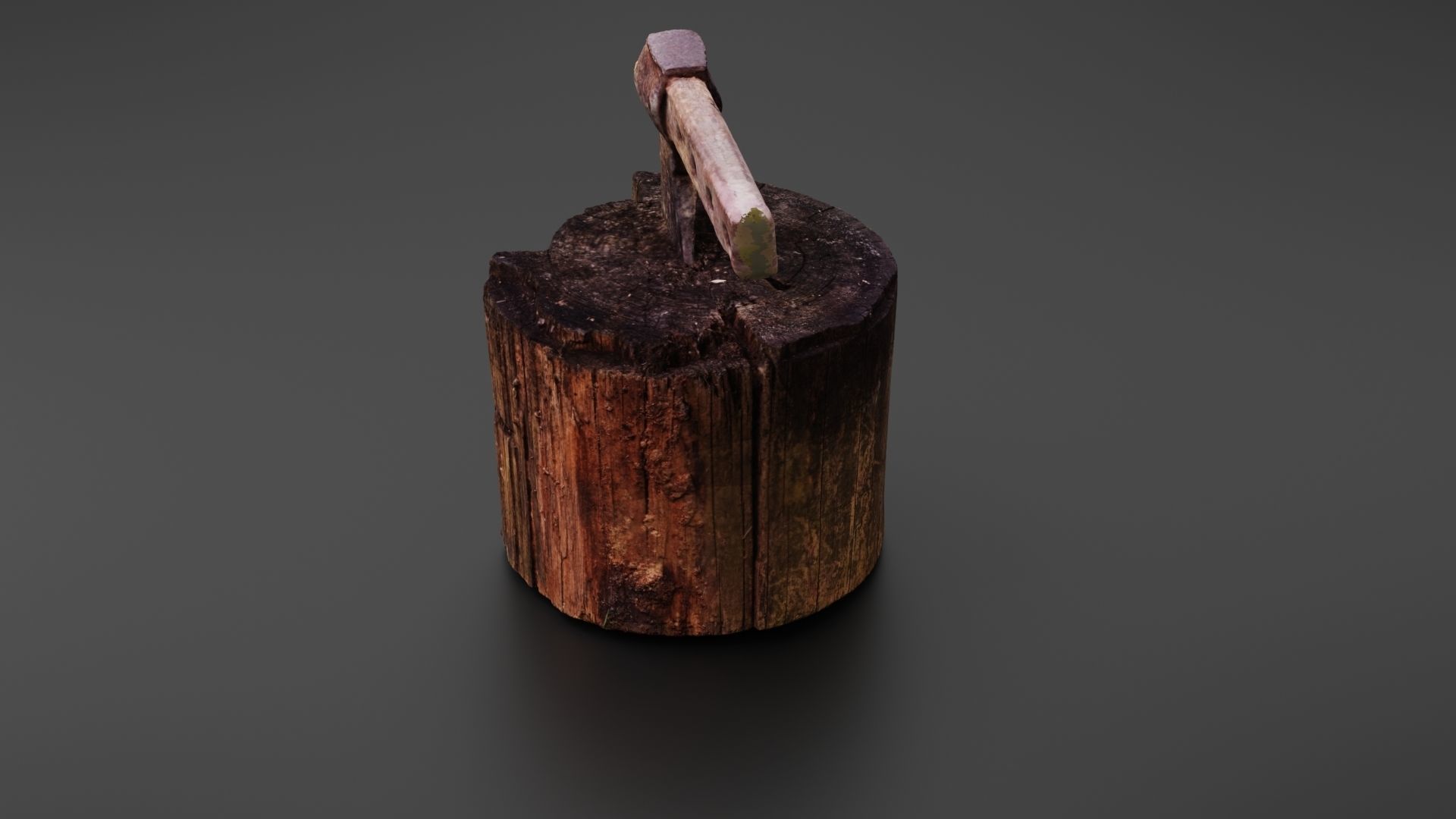 Tree stump with axe 3D model_9