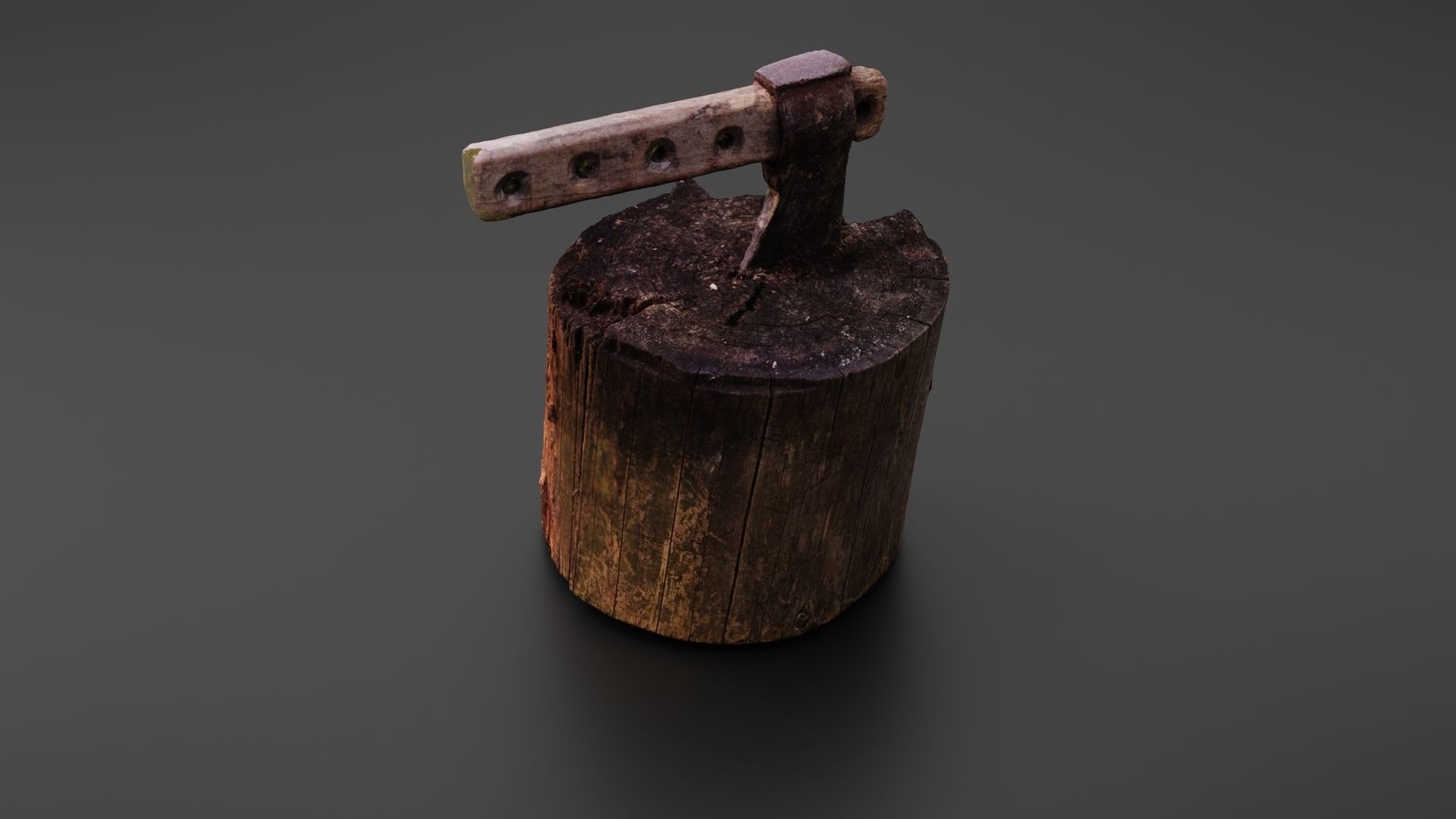 Tree stump with axe 3D model_6