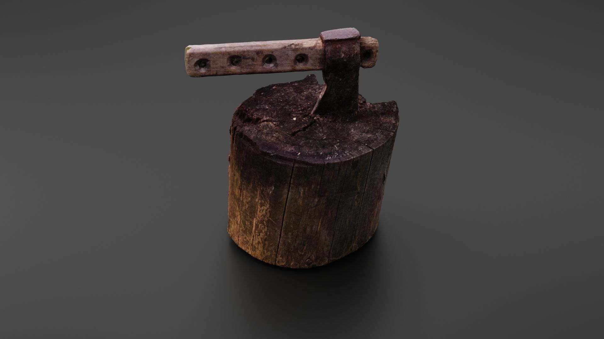 Tree stump with axe 3D model_5