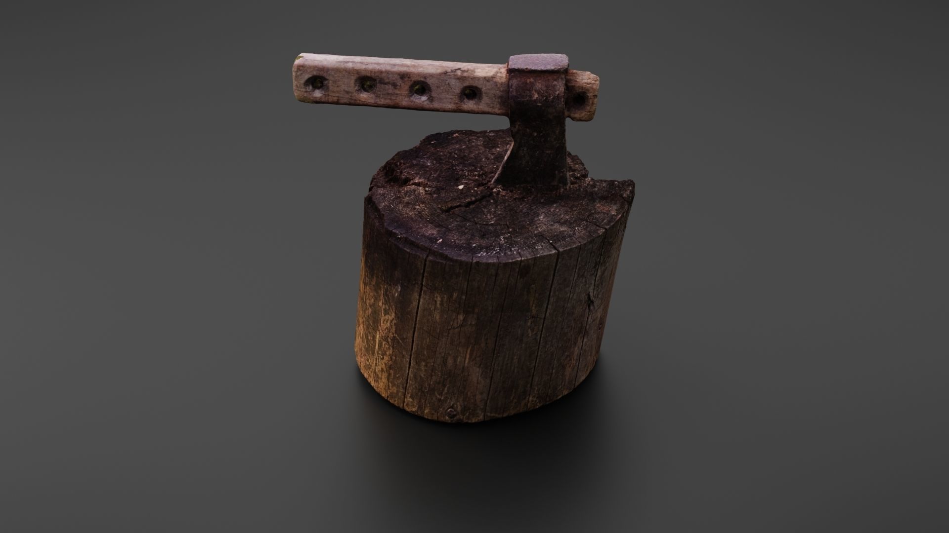 Tree stump with axe 3D model_4