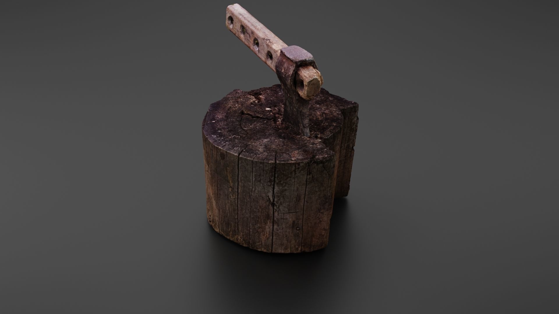 Tree stump with axe 3D model_17