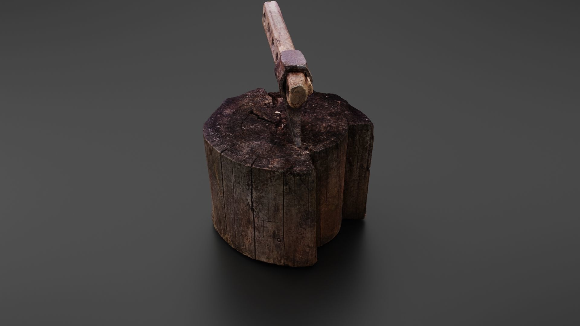 Tree stump with axe 3D model_16