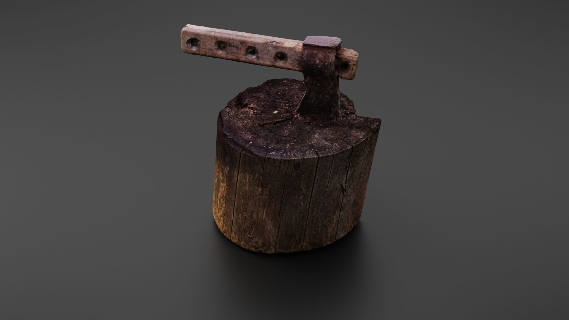 Tree stump with axe 3D model_3