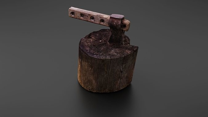 Tree stump with axe 3D model