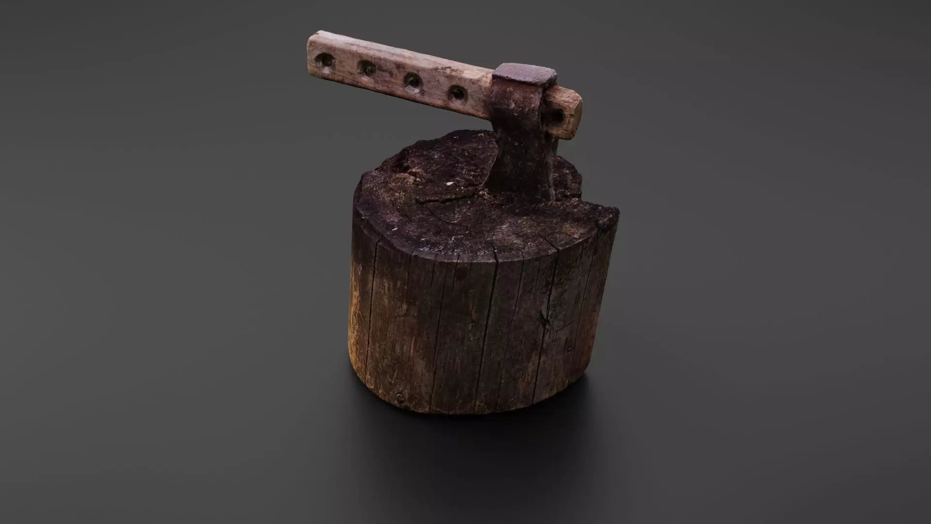 Tree stump with axe 3D model_0