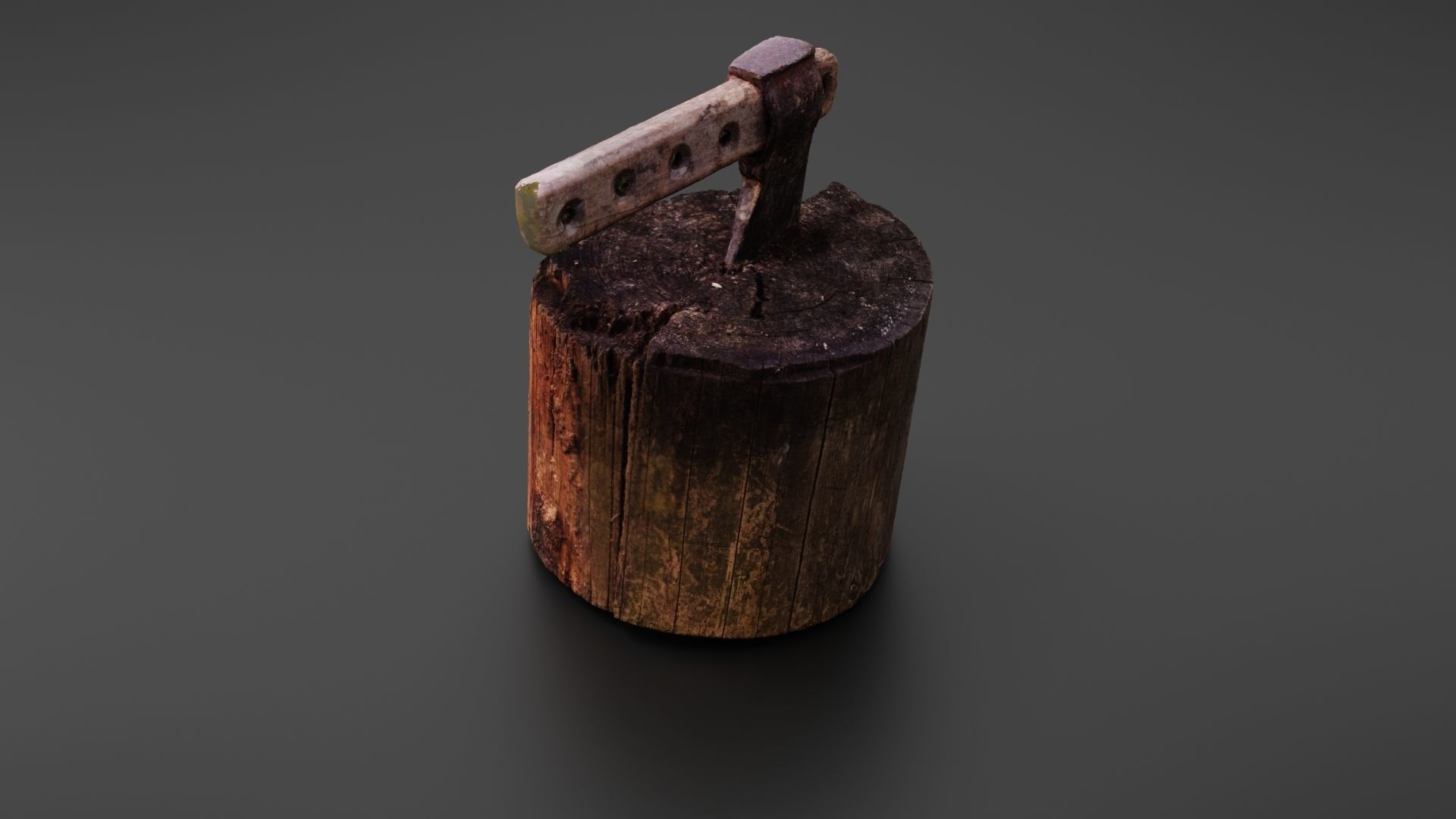 Tree stump with axe 3D model_7