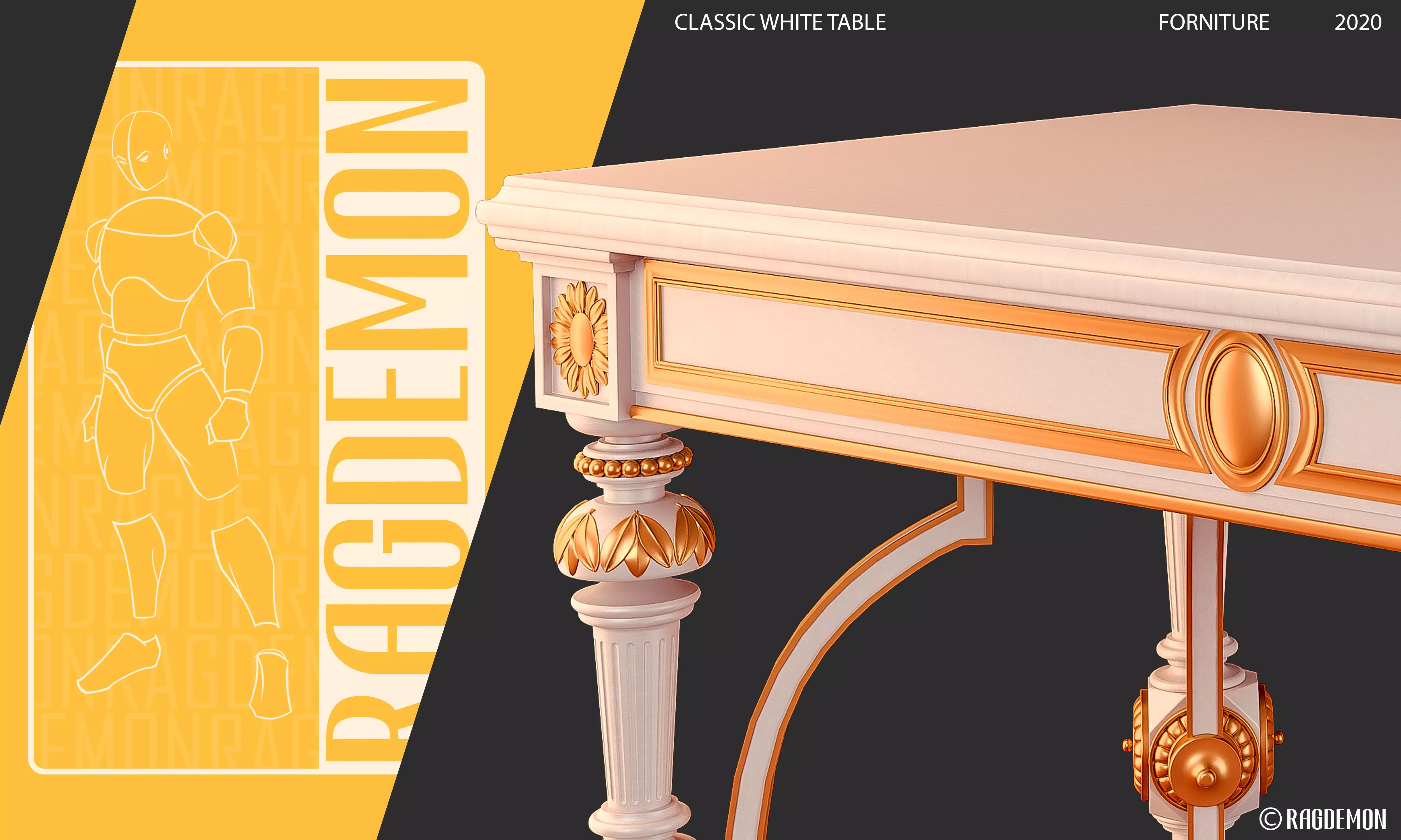 classic white table 3D model_0