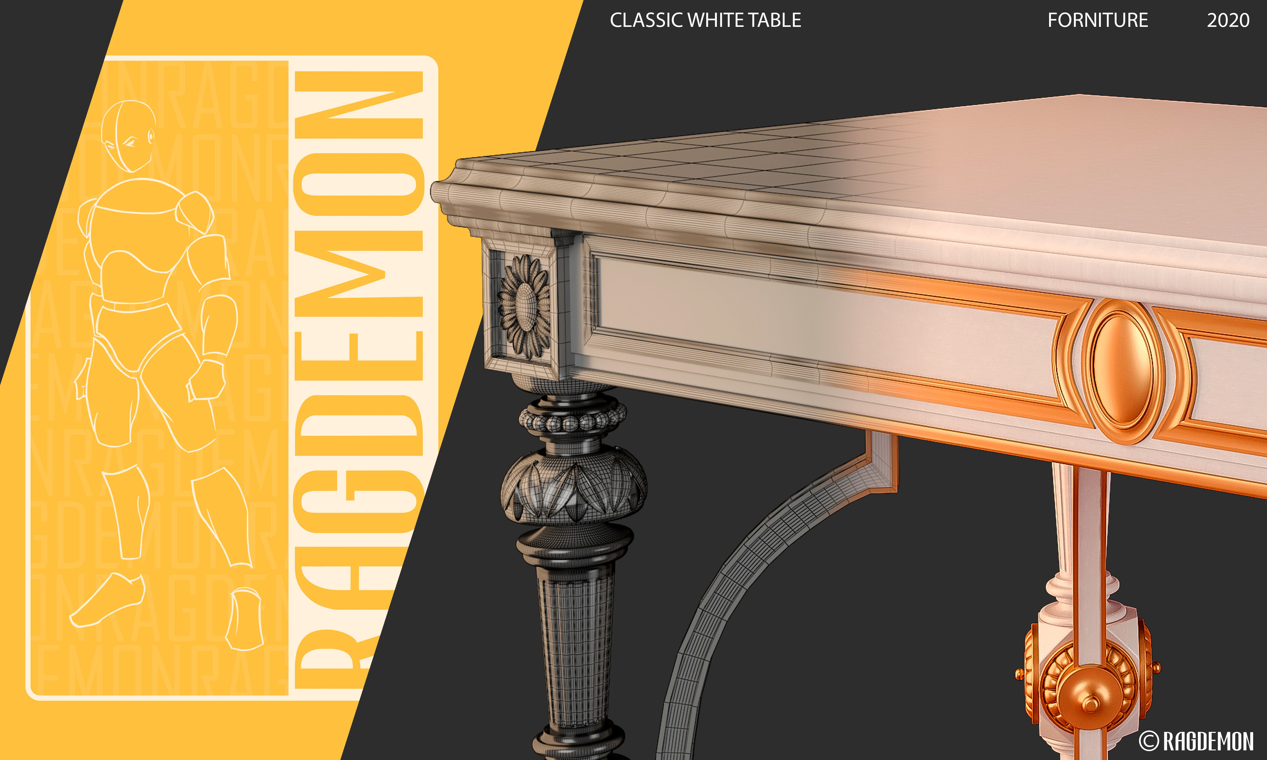 classic white table 3D model_1