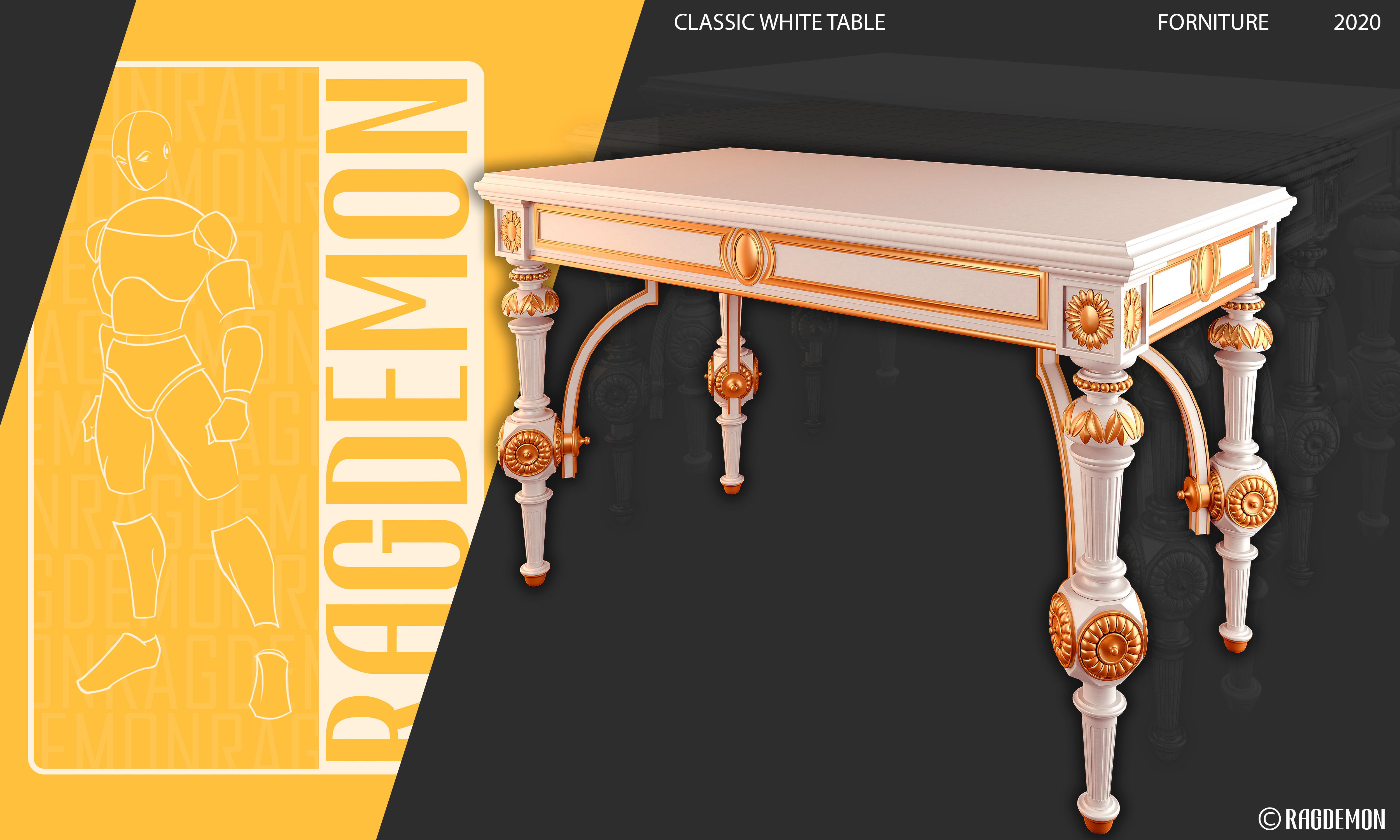 classic white table 3D model_3