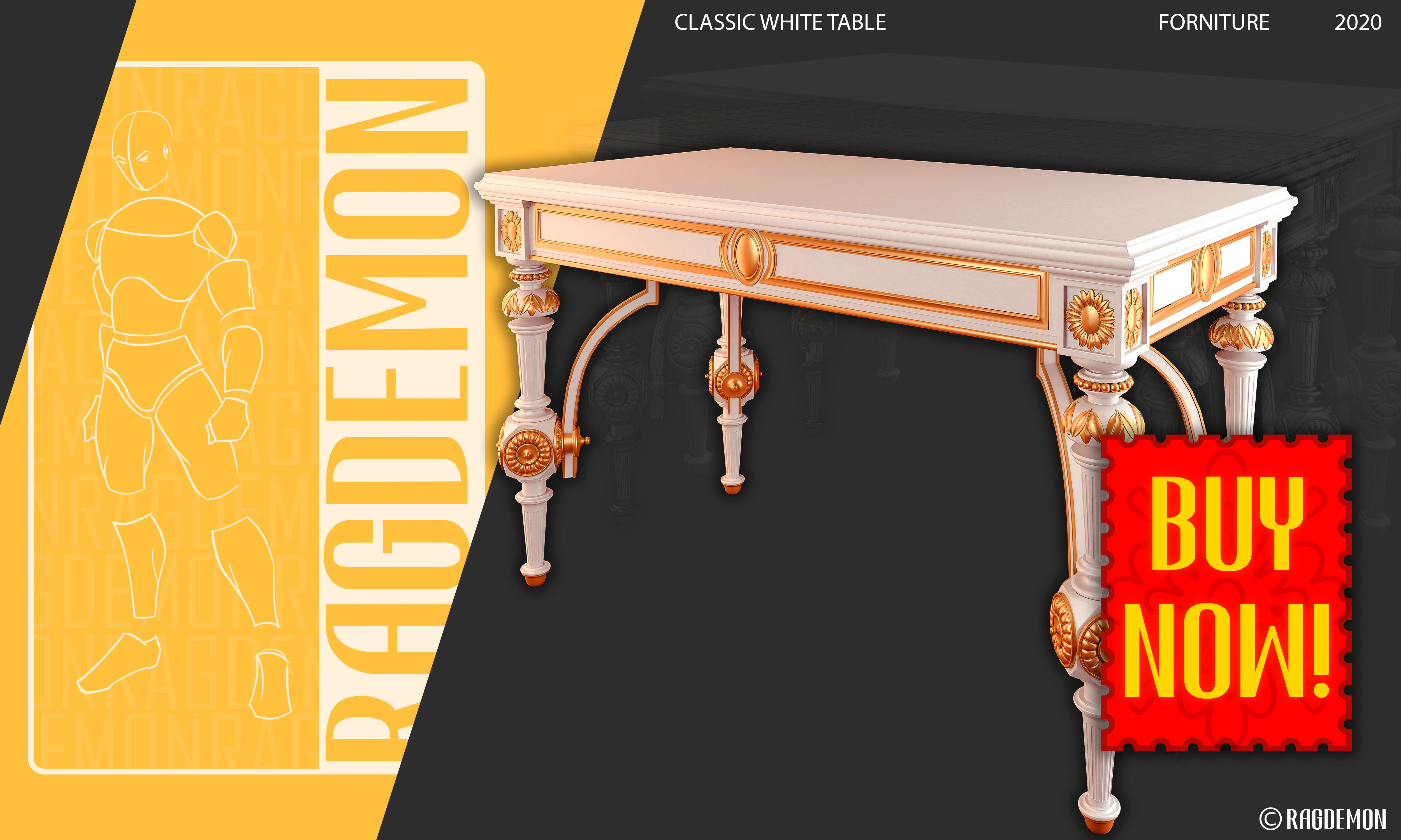 classic white table 3D model_4