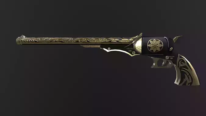 Low Poly Revolver Model gold and