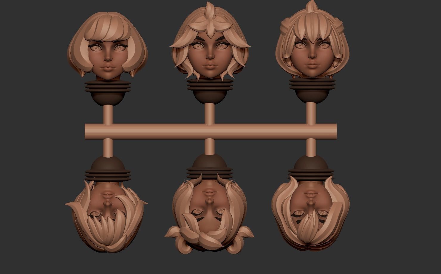 Anime set of Space nuns alternative heads 3D print model_1