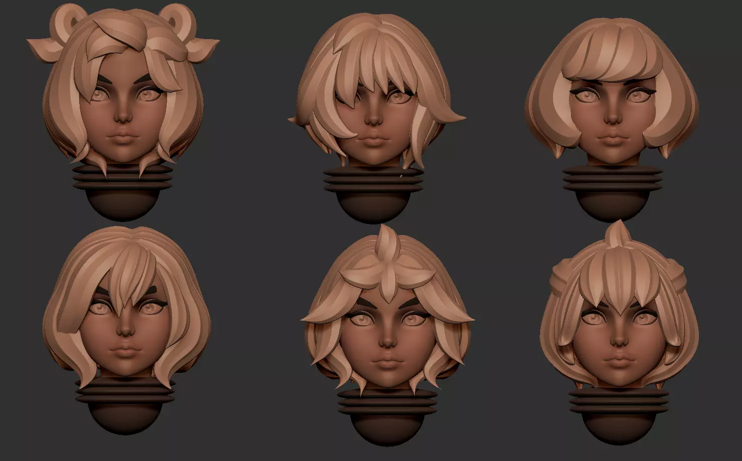 Anime set of Space nuns alternative heads 3D print model_0
