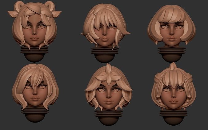 Anime set of Space nuns alternative heads 3D print model