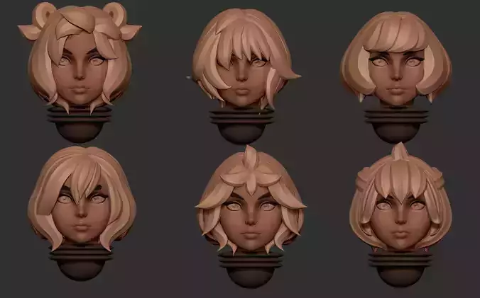 Anime set of Space nuns alternative heads 3D print model