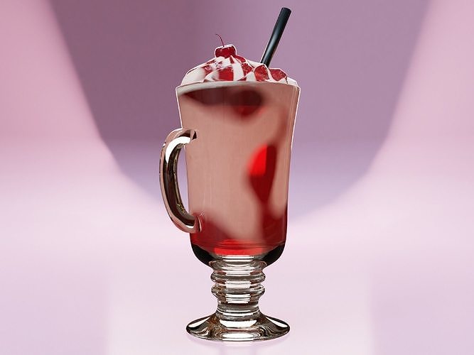 Classic Strawberry Milkshake with Chantilly and Cherry 3D model 3