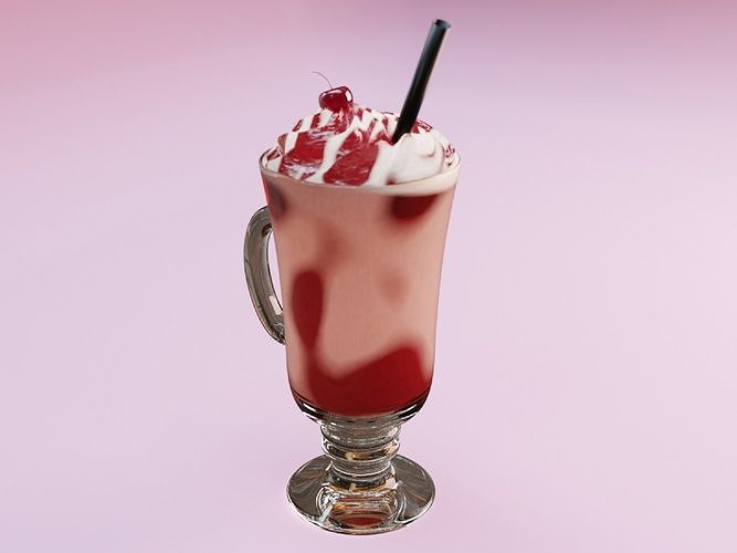 Classic Strawberry Milkshake with Chantilly and Cherry 3D model 7