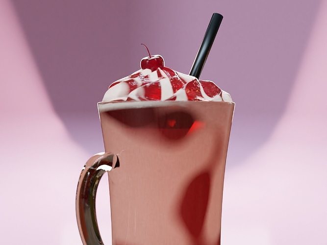 Classic Strawberry Milkshake with Chantilly and Cherry 3D model 4