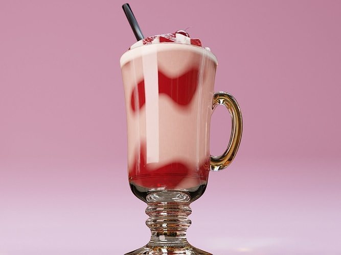 Classic Strawberry Milkshake with Chantilly and Cherry 3D model 2