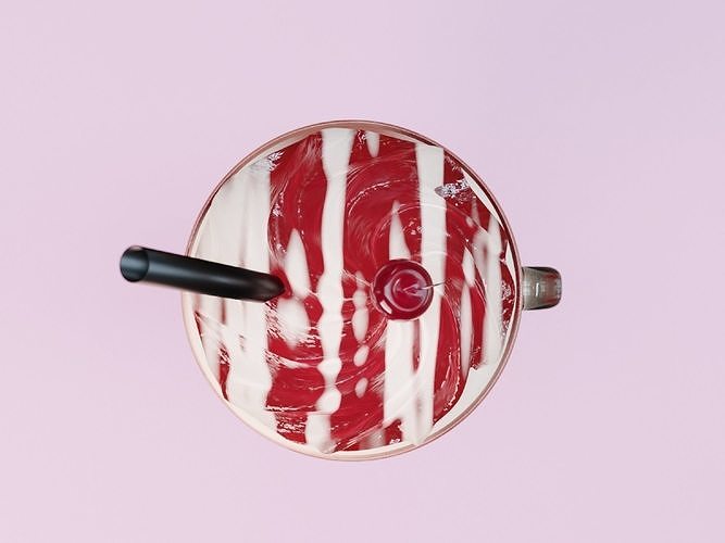 Classic Strawberry Milkshake with Chantilly and Cherry 3D model 5