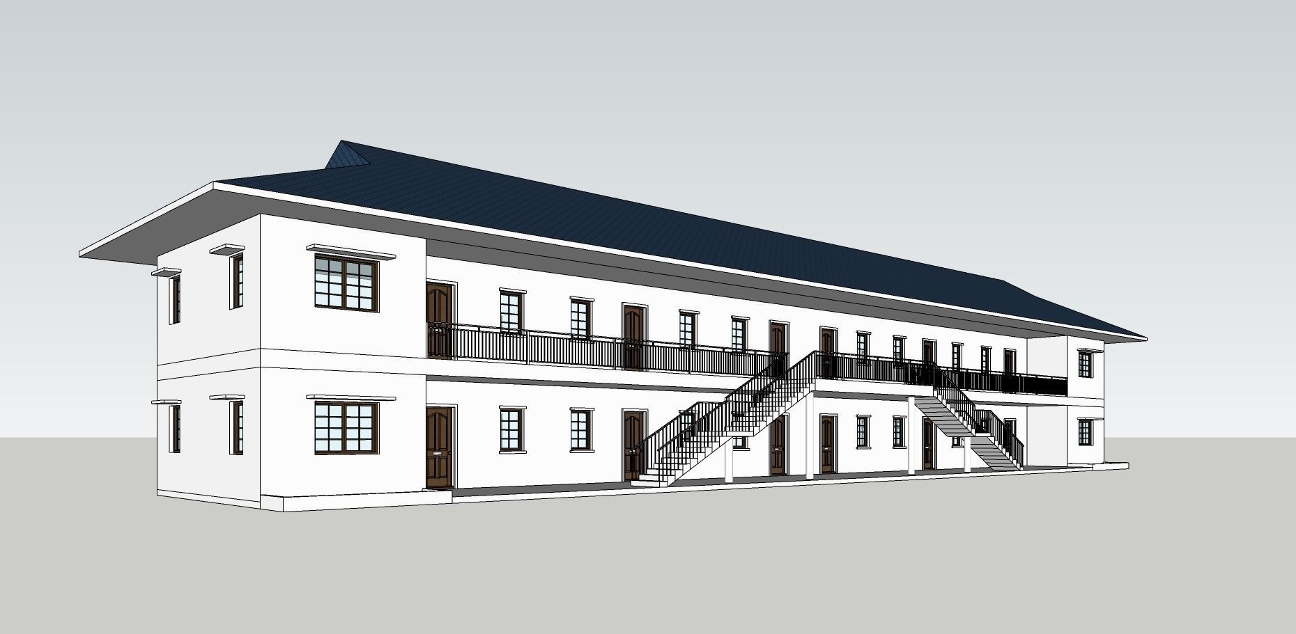 8 Unit Apartment Affordable Social Housing Building Architecture Low-poly 3D model_1