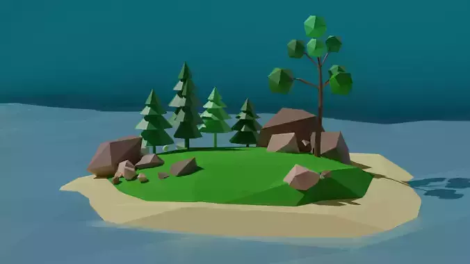 Landscape low poly island with trees and grass Free low-poly 3D model