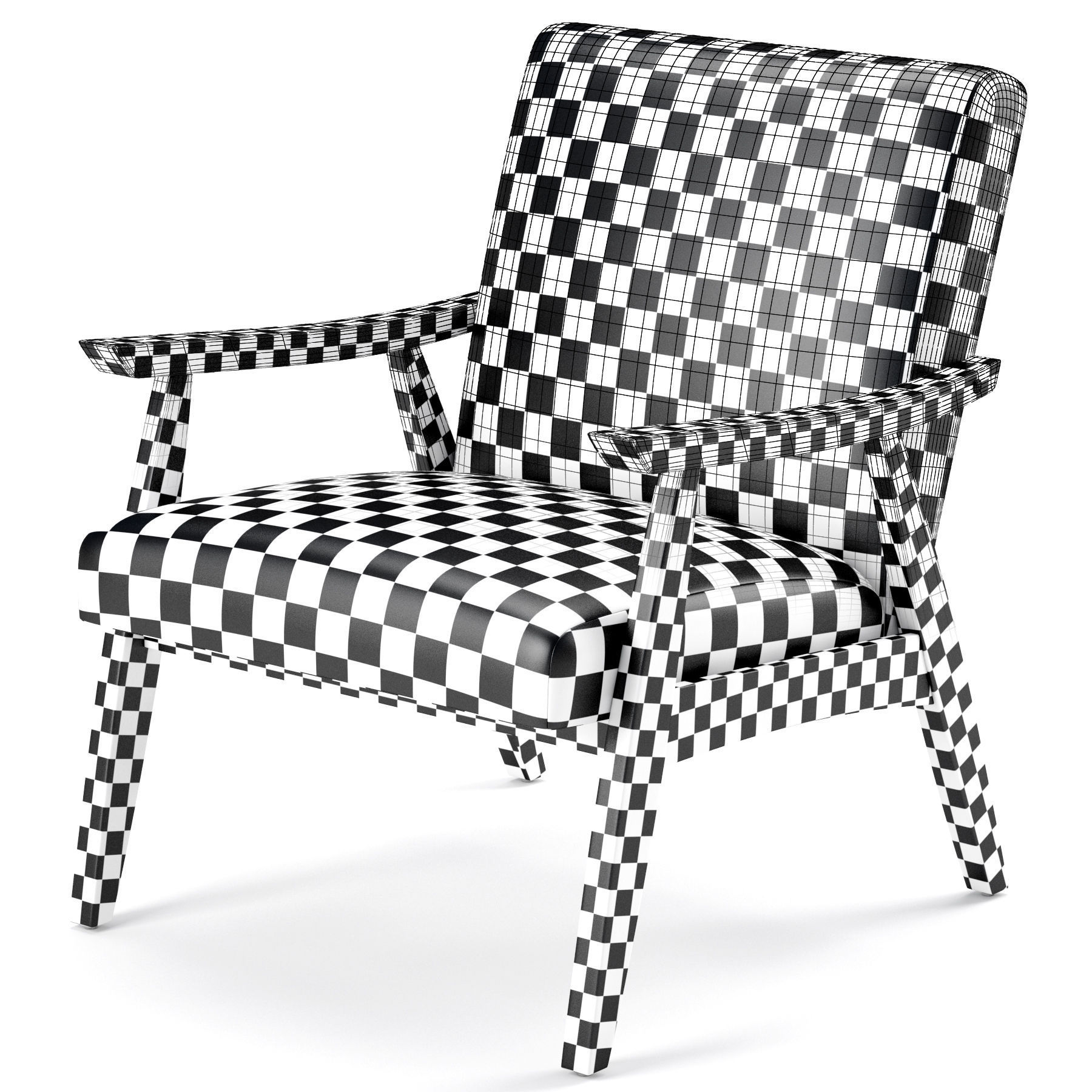 Linen Mid Century Modern Chair 3D model_4