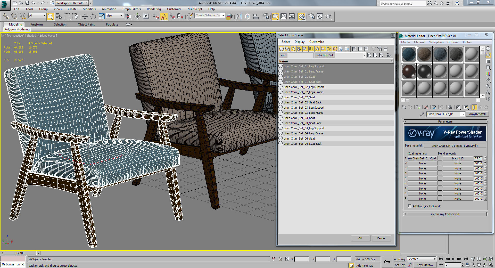 Linen Mid Century Modern Chair 3D model_5