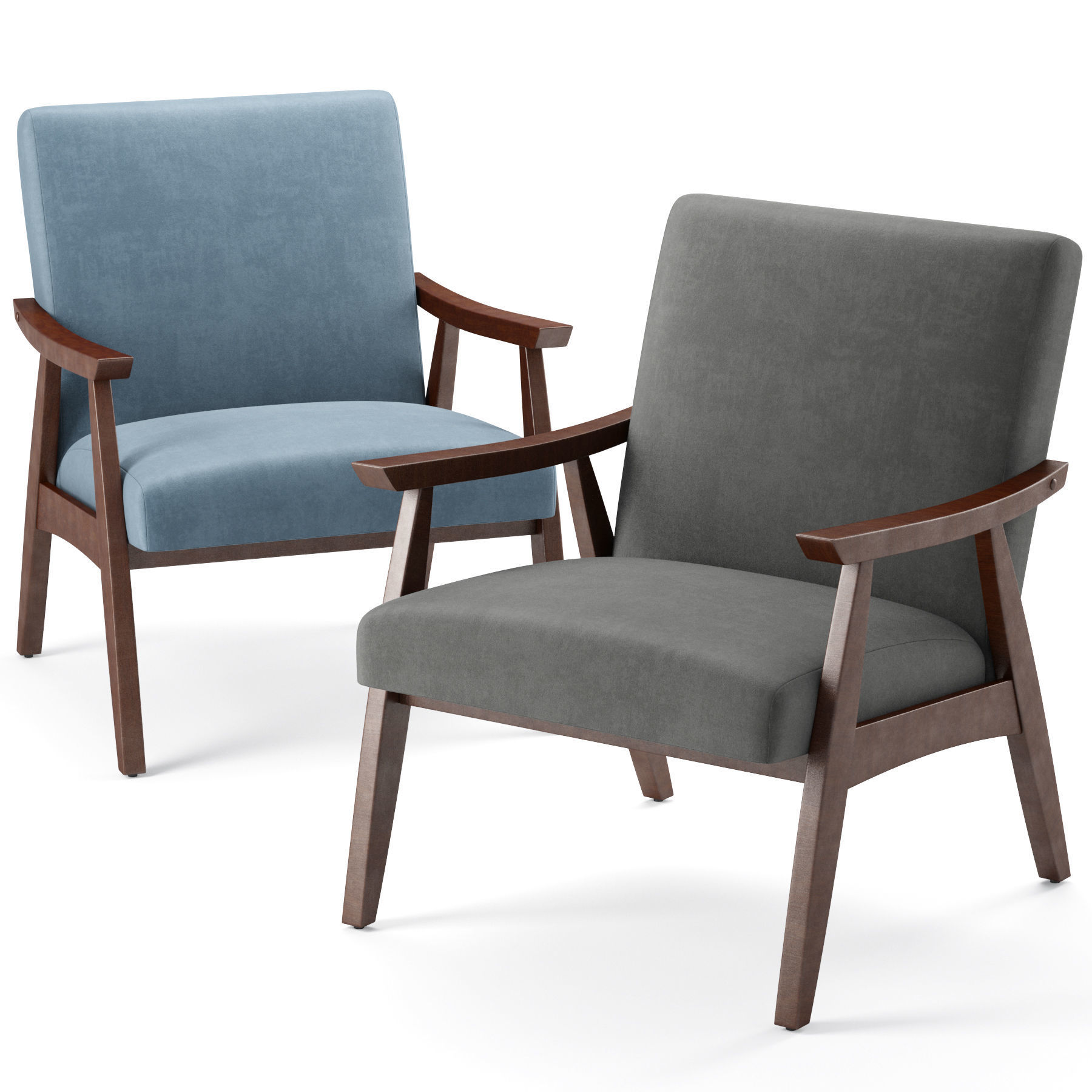Linen Mid Century Modern Chair 3D model_2