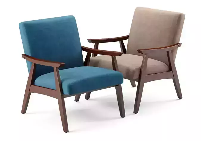 Linen Mid Century Modern Chair 3D model