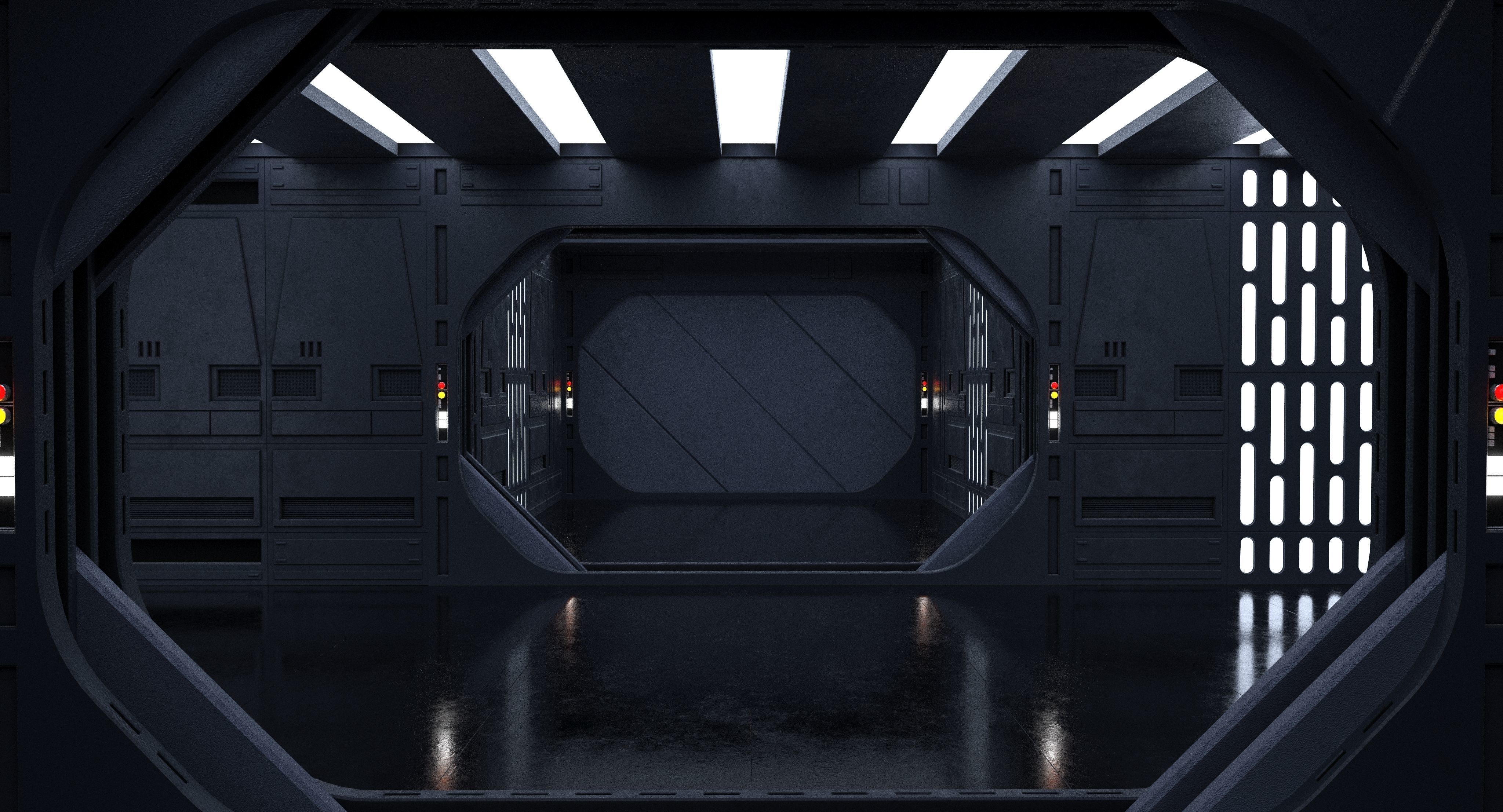 Dark Space Corridors - Sci-Fi Interior Environment 90 Piece Set 3D model_1