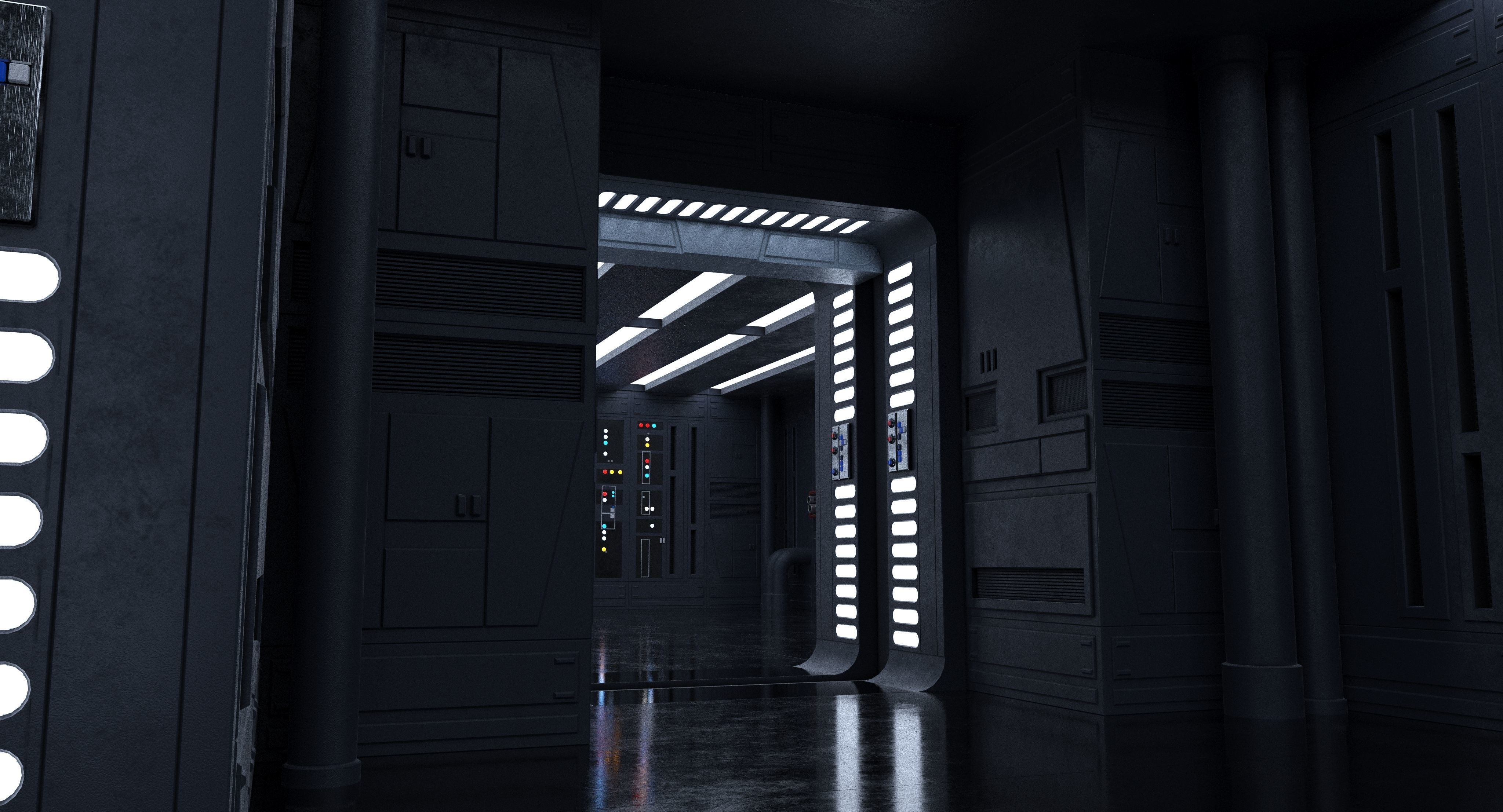 Dark Space Corridors - Sci-Fi Interior Environment 90 Piece Set 3D model_11