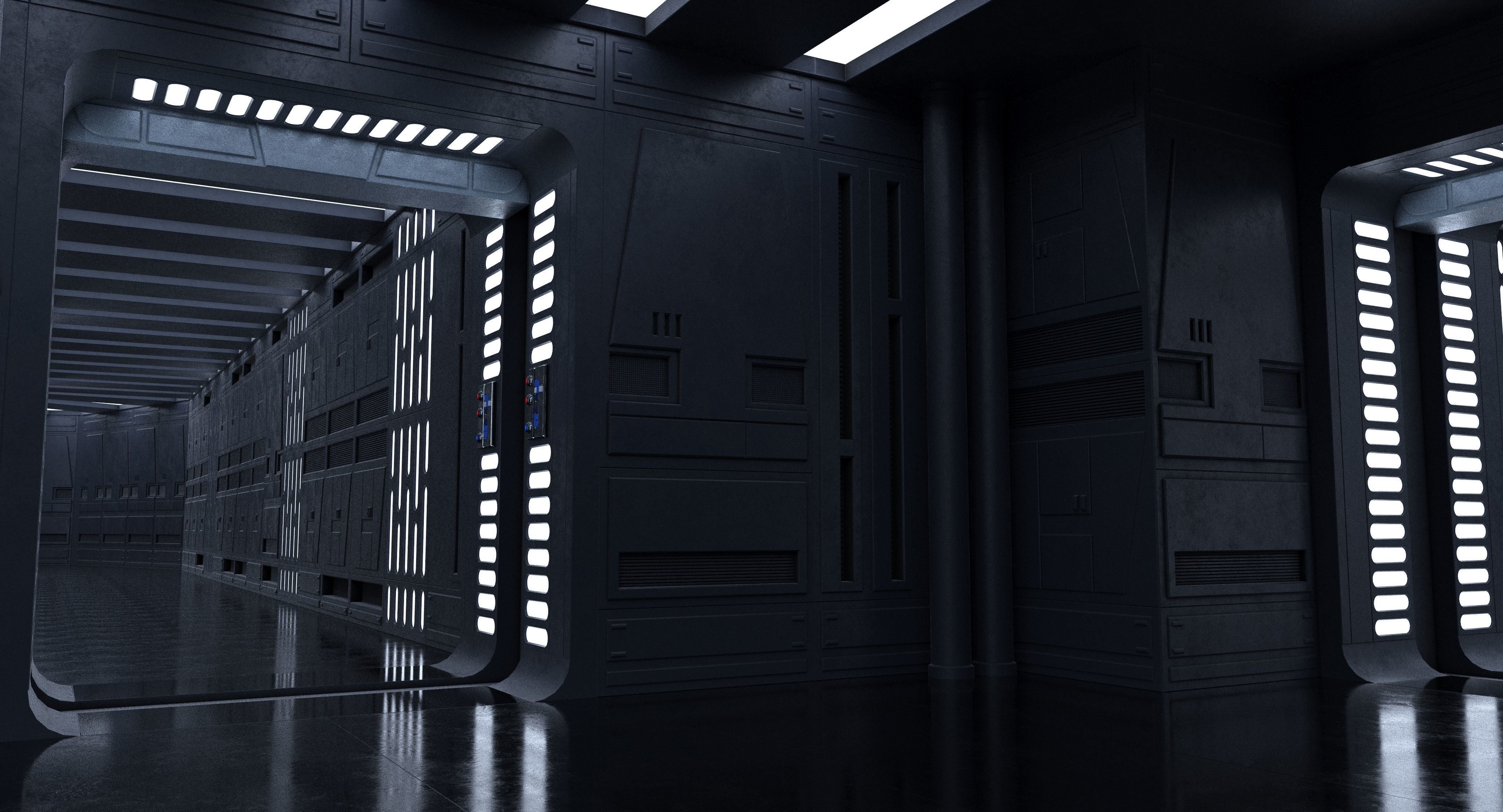 Dark Space Corridors - Sci-Fi Interior Environment 90 Piece Set 3D model_12