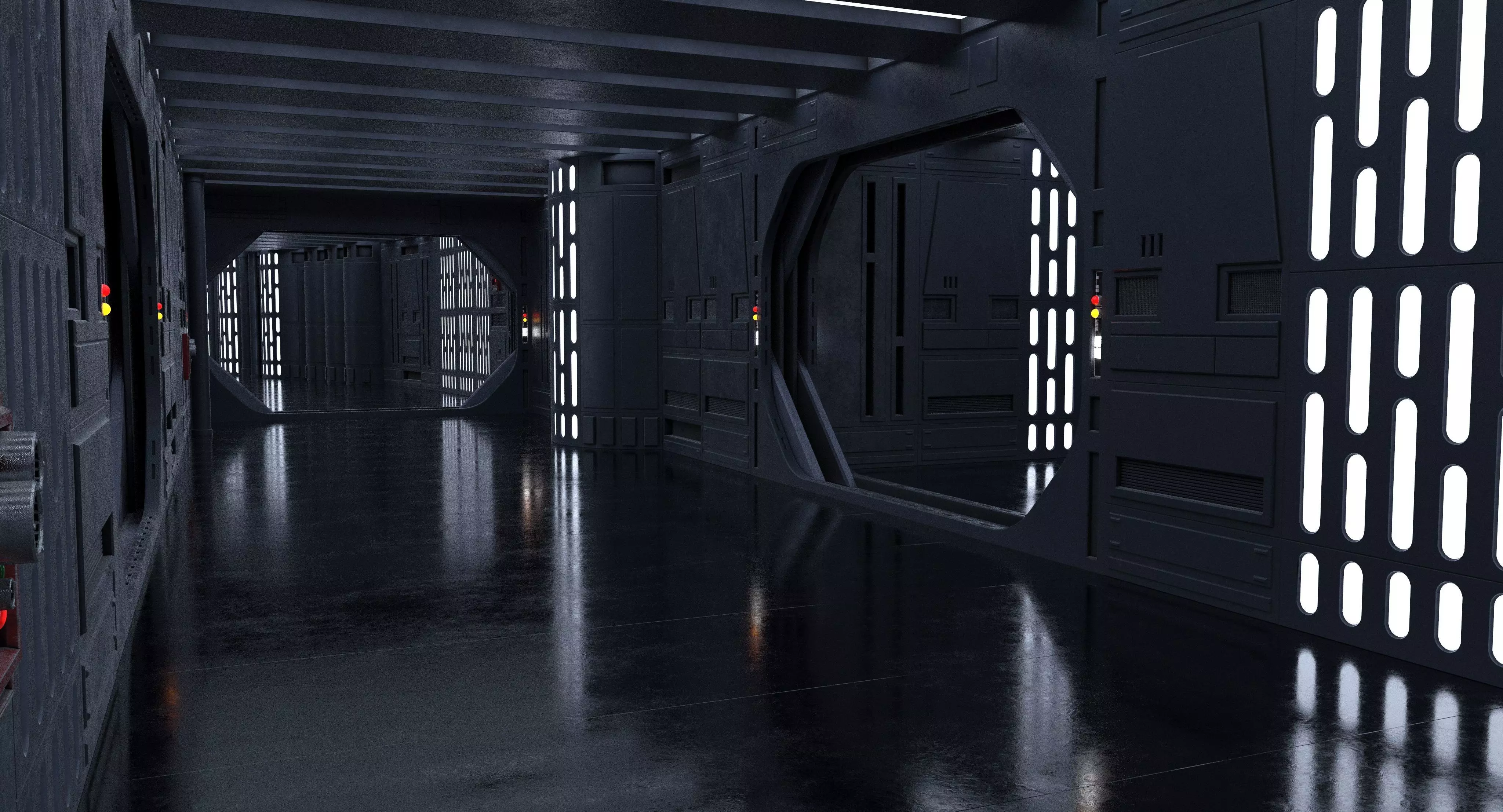 Dark Space Corridors - Sci-Fi Interior Environment 90 Piece Set 3D model_0