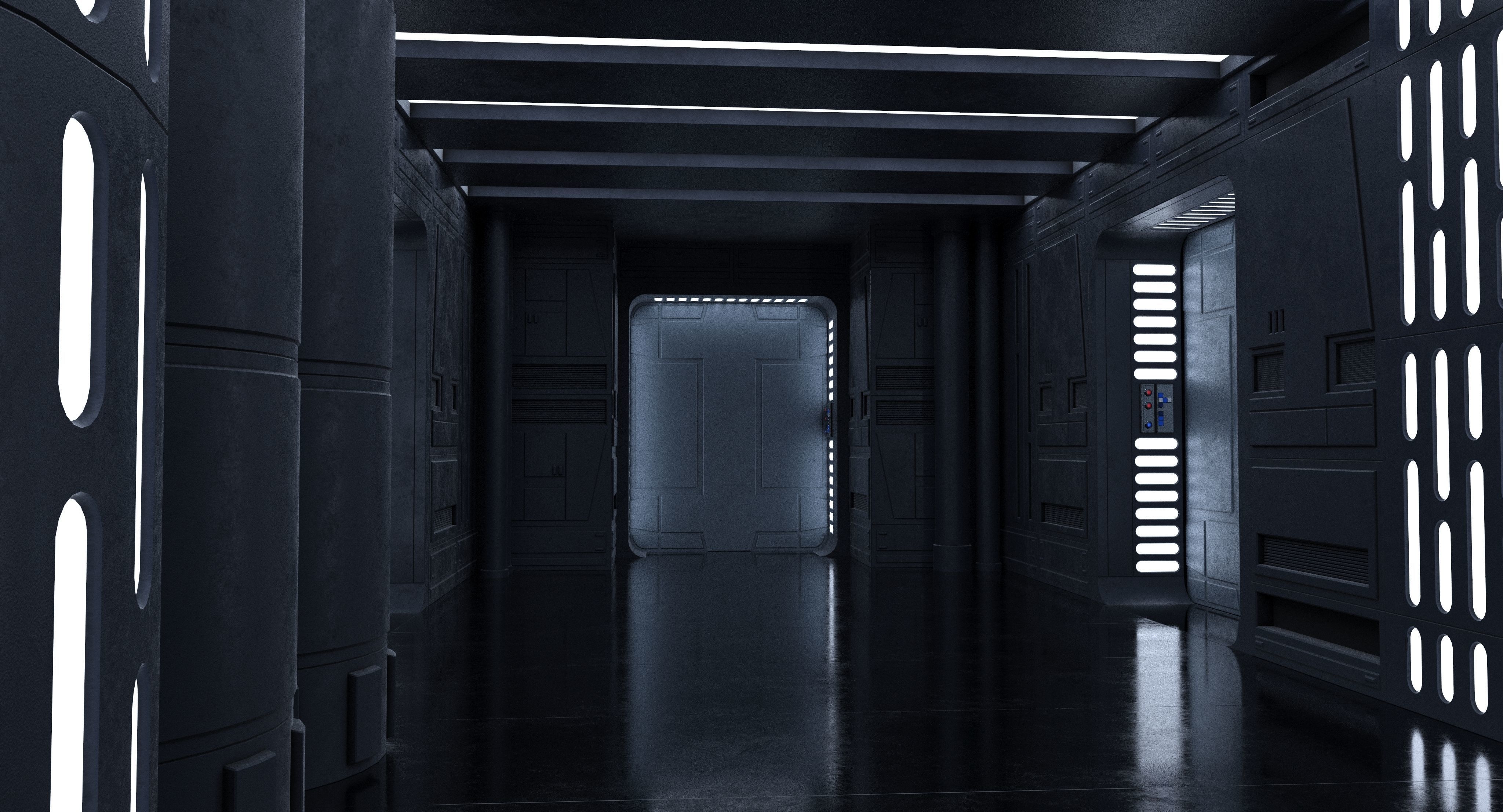 Dark Space Corridors - Sci-Fi Interior Environment 90 Piece Set 3D model_10