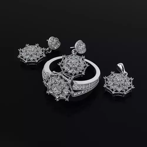 fashion set snowflake diamond ring and earring 3D print model