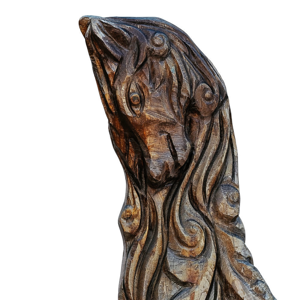 Horse Sculpture Carved from Wood 3D model_5