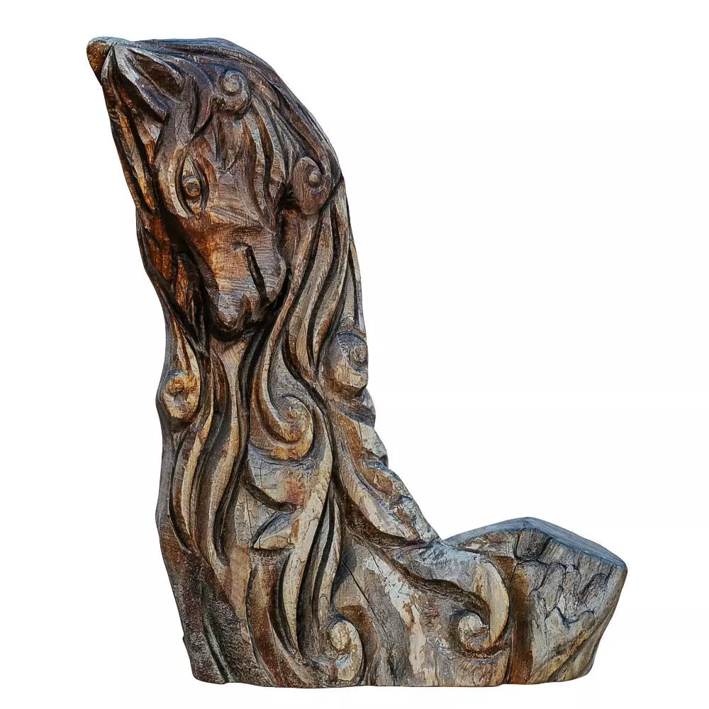 Horse Sculpture Carved from Wood 3D model_0