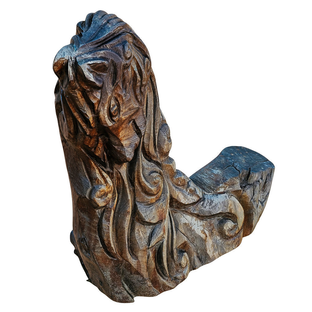 Horse Sculpture Carved from Wood 3D model_1
